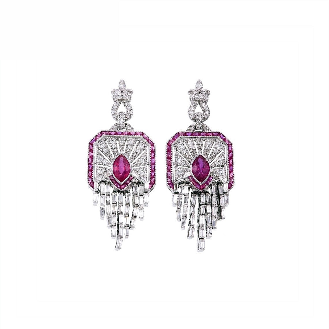 18K White Gold Natural Ruby and Diamond Earrings