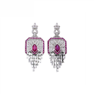 18K White Gold Natural Ruby and Diamond Earrings