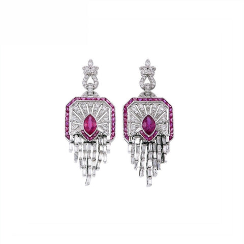18K White Gold Natural Ruby and Diamond Earrings