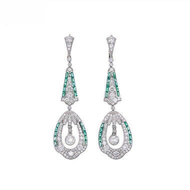 18K White Gold Natural Emerald and Diamond Earrings