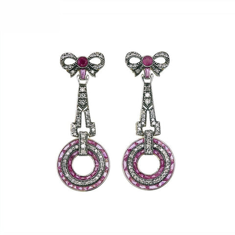 9K Gold and Silver Diamond with Natural Gemstone Art Deco Style Earrings