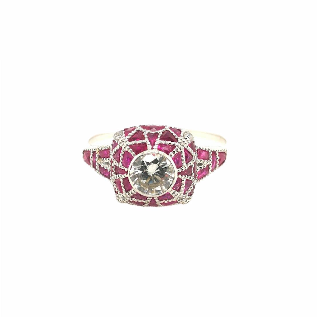 18K White Gold Natural Ruby and Diamond Ring