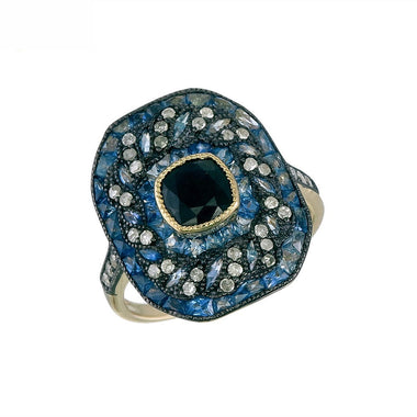 Silver and Diamond with Natural Gemstone Art Deco Style Ring