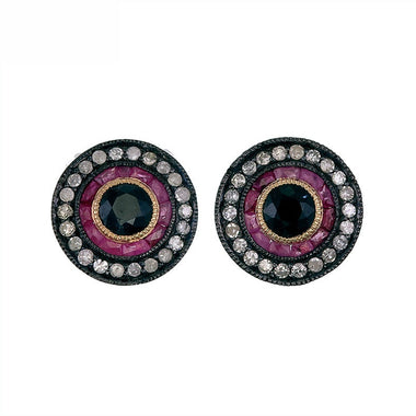 9K Gold and Silver Diamond with Natural Gemstone Art Deco Style Earrings