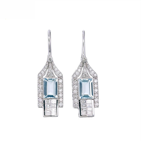 18K White Gold Natural Aquamarine and Diamond Earrings