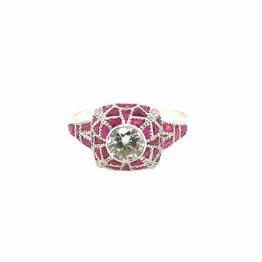 18K White Gold Natural Ruby and Diamond Ring