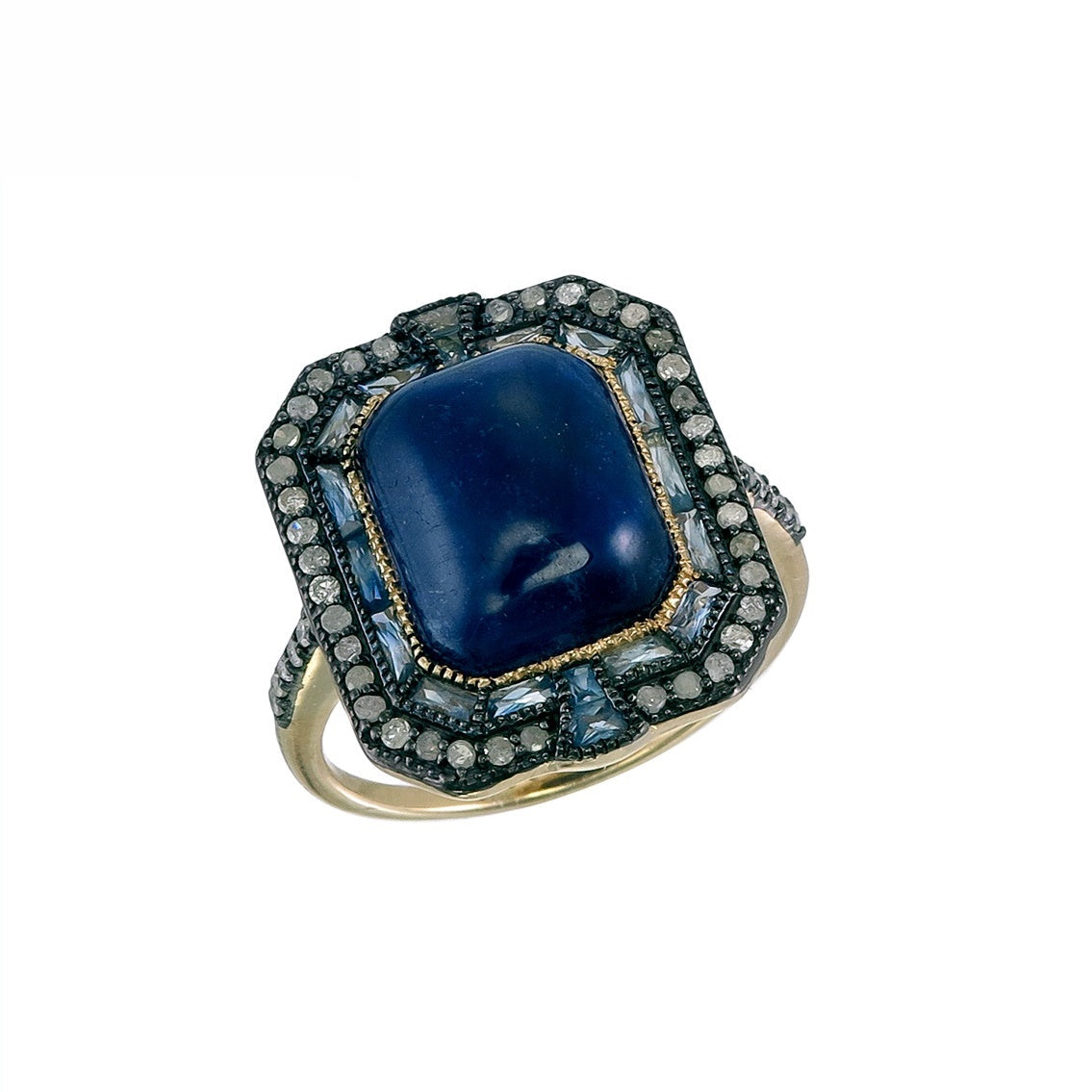 Silver and Diamond with Natural Gemstone Art Deco Style Ring