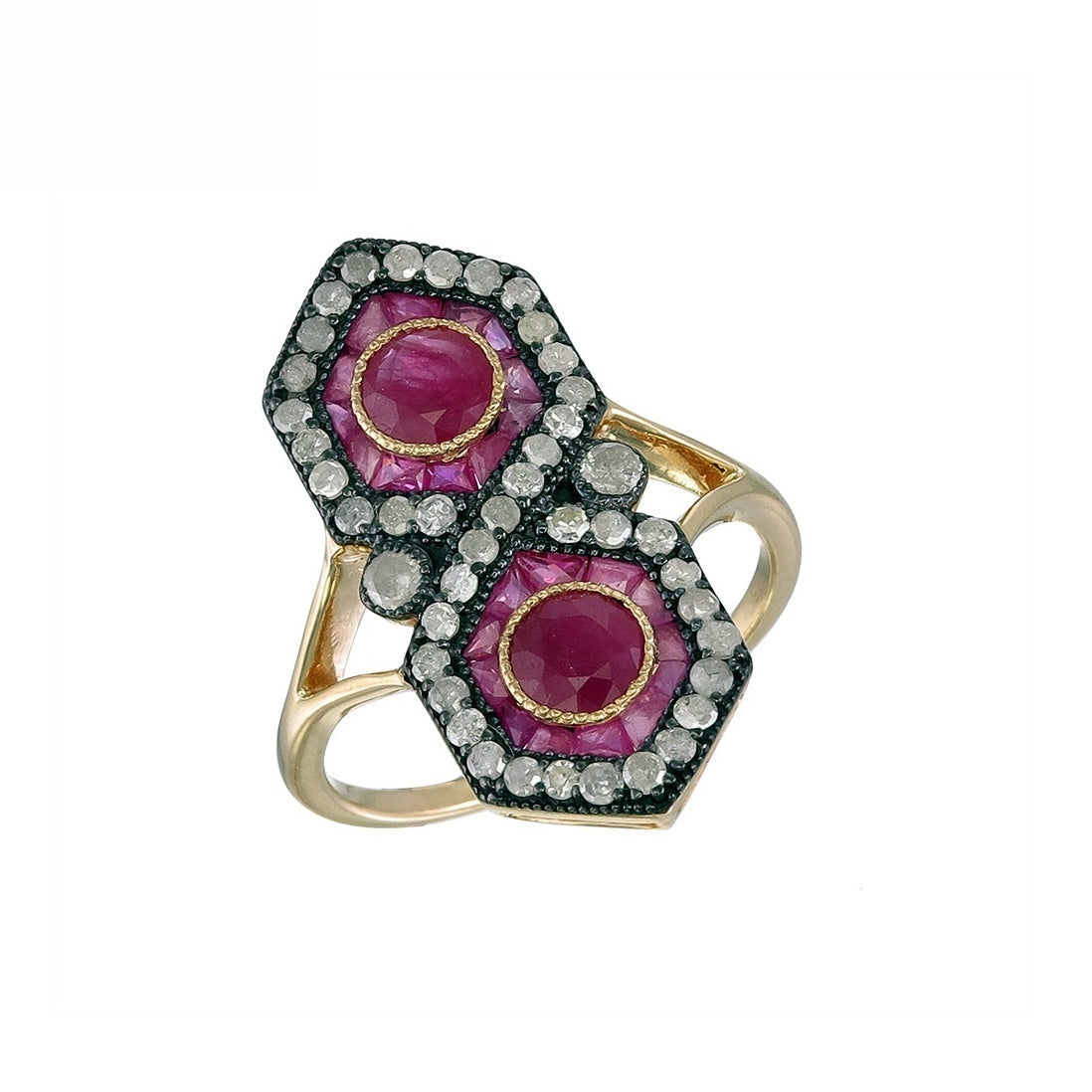 Silver and Diamond with Natural Gemstone Art Deco Style Ring