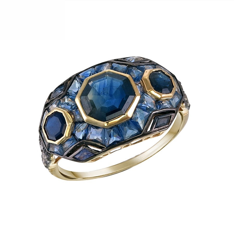 Silver and Diamond with Natural Gemstone Art Deco Style Ring