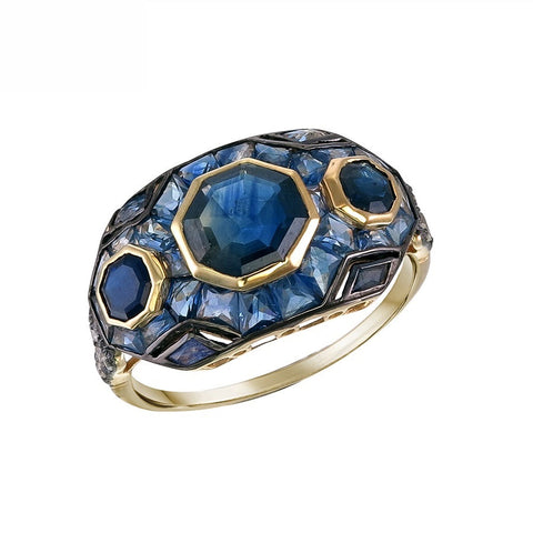 Silver and Diamond with Natural Gemstone Art Deco Style Ring