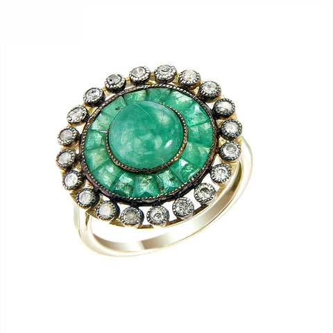 Silver and Diamond with Natural Gemstone Art Deco Style Ring