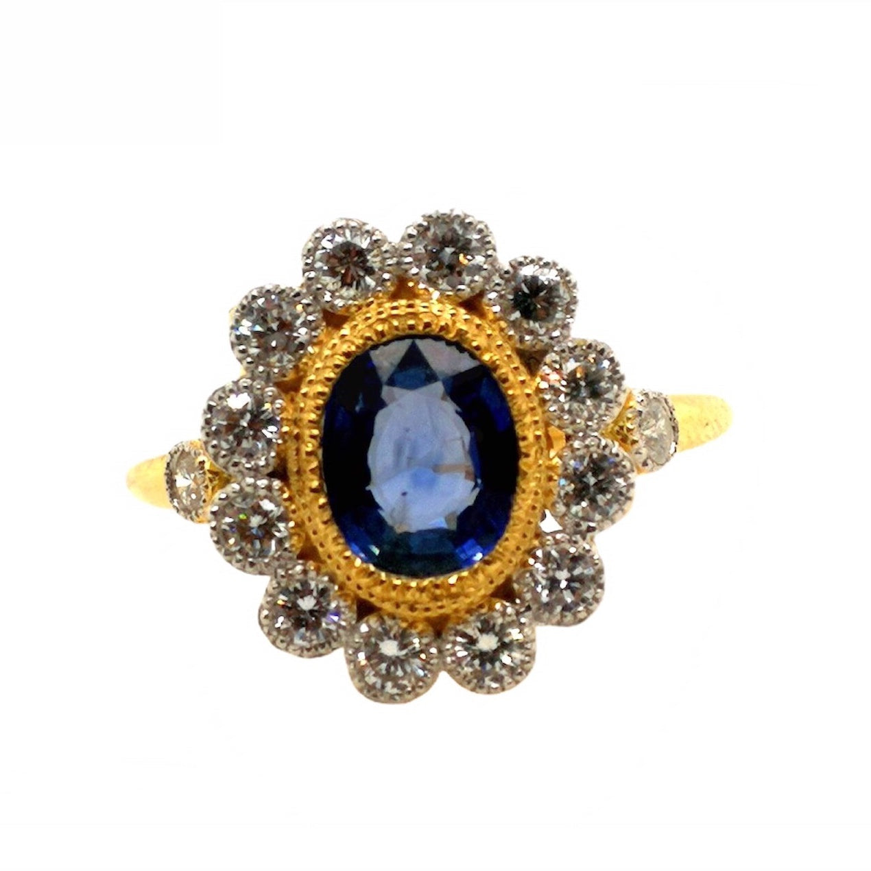9K Gold Natural Blue Sapphire and Diamond Ring