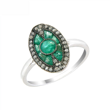 Silver and Diamond with Natural Gemstone Art Deco Style Ring