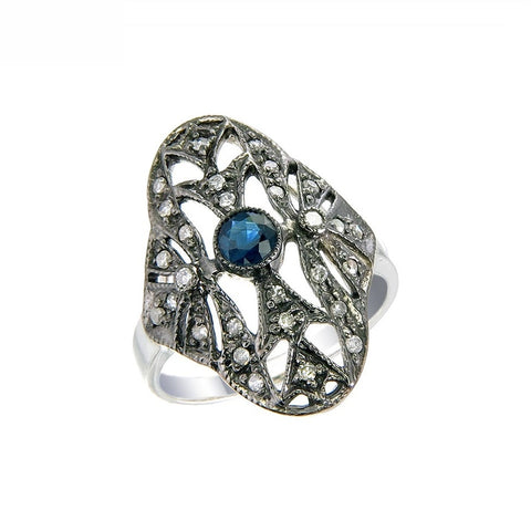 Silver and Diamond with Natural Gemstone Art Deco Style Ring