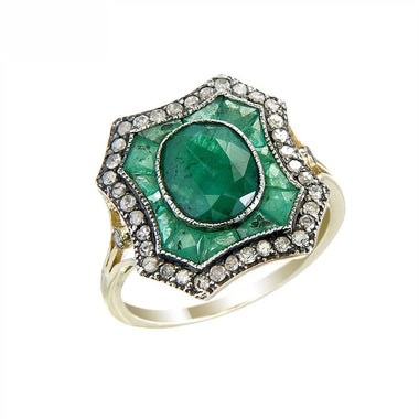 Silver and Diamond with Natural Gemstone Art Deco Style Ring