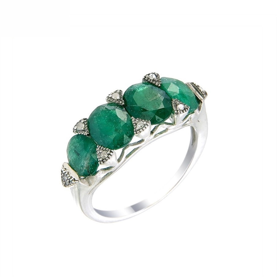 Silver and Diamond with Natural Gemstone Art Deco Style Ring