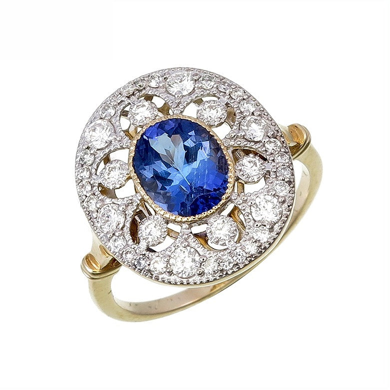 9K Gold Natural Tanzanite and Diamond Ring
