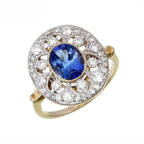 9K Gold Natural Tanzanite and Diamond Ring