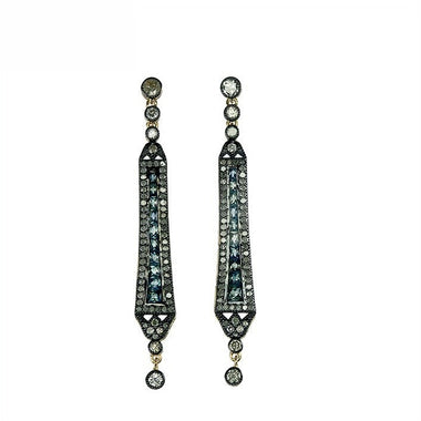9K Gold and Silver Diamond with Natural Gemstone Art Deco Style Earrings