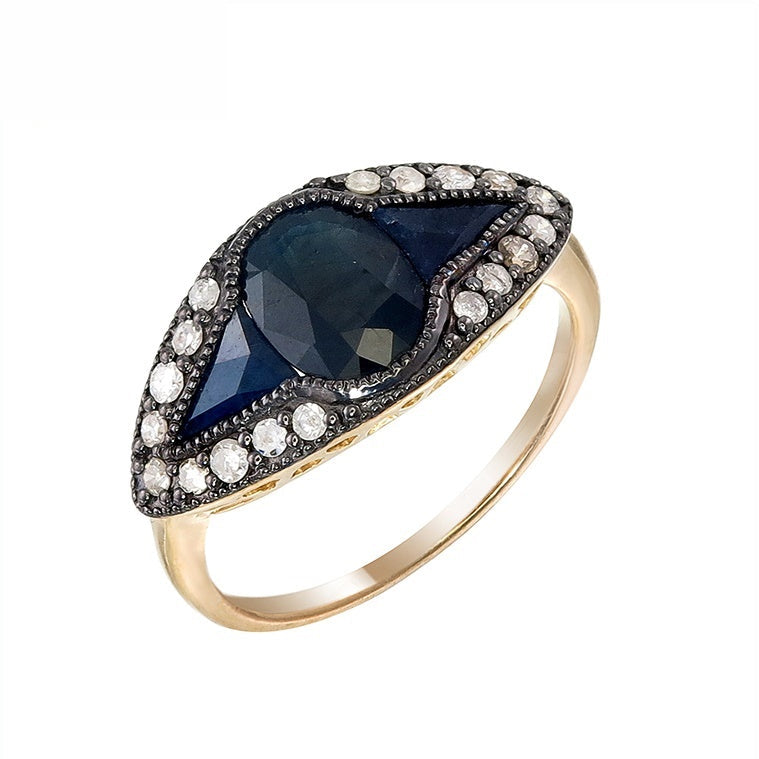 Silver and Diamond with Natural Gemstone Art Deco Style Ring