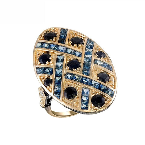 Silver and Diamond with Natural Gemstone Art Deco Style Ring