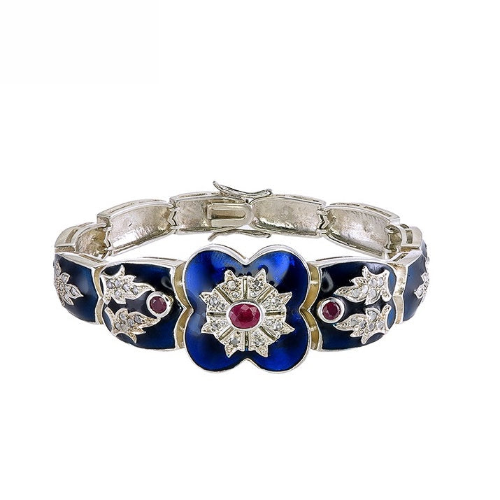 Silver and Diamond with Natural Gemstone Art Deco Style Bracelet