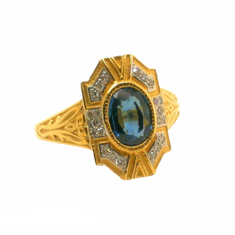 9K Gold Natural Blue Sapphire and Diamond Ring