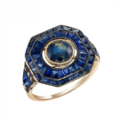 Silver and Diamond with Natural Gemstone Art Deco Style Ring