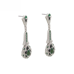 18K White Gold Natural Emerald, Onyx and Diamond Earrings