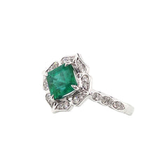 18K White Gold Natural Emerald and Diamond Ring