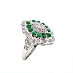18K White Gold Natural Emerald and Diamond Ring