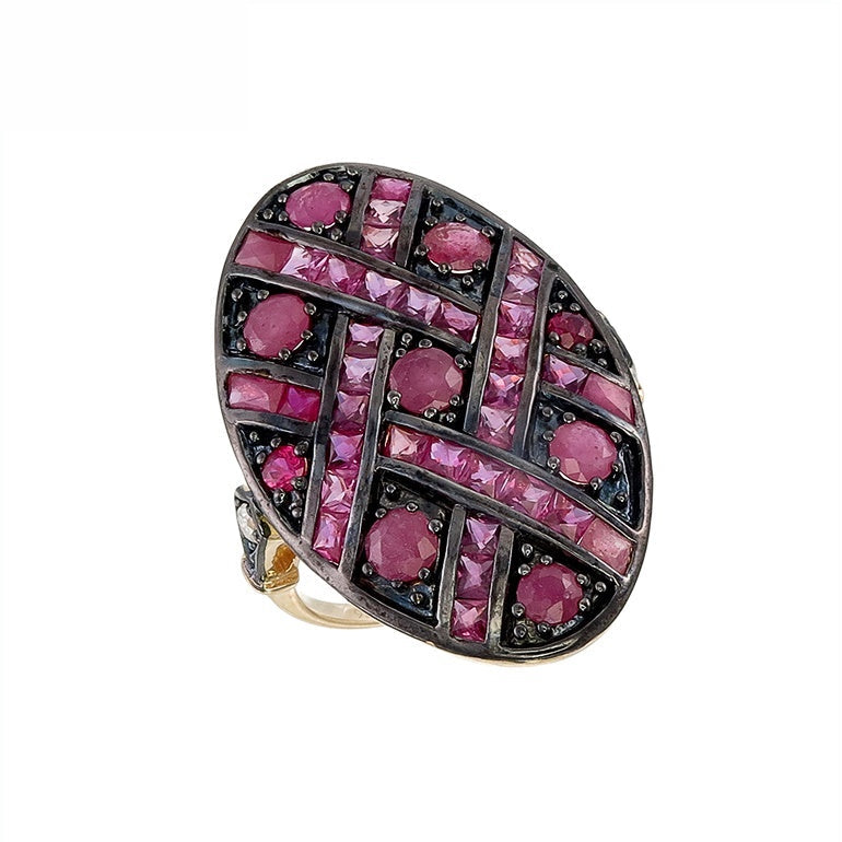 Silver and Diamond with Natural Gemstone Art Deco Style Ring