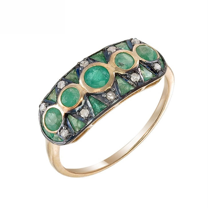 Silver and Diamond with Natural Gemstone Art Deco Style Ring