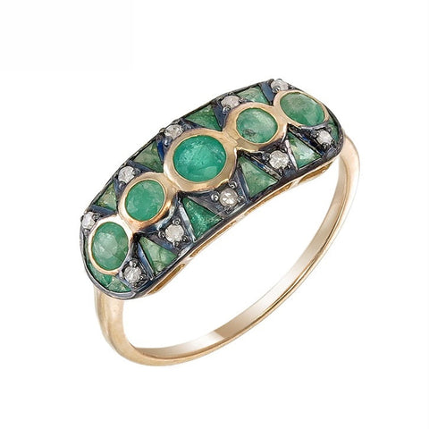 Silver and Diamond with Natural Gemstone Art Deco Style Ring