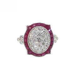 18K White Gold Natural Ruby and Diamond Ring