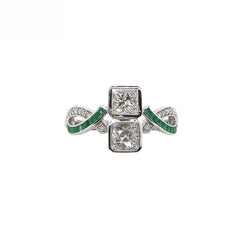 18K White Gold Natural Emerald and Diamond Ring