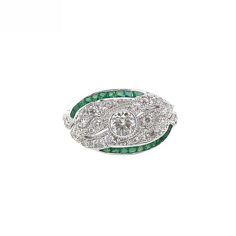 18K White Gold Natural Emerald and Diamond Ring
