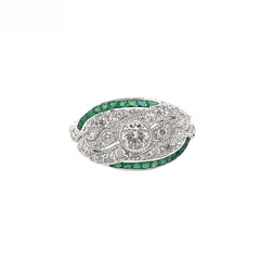 18K White Gold Natural Emerald and Diamond Ring