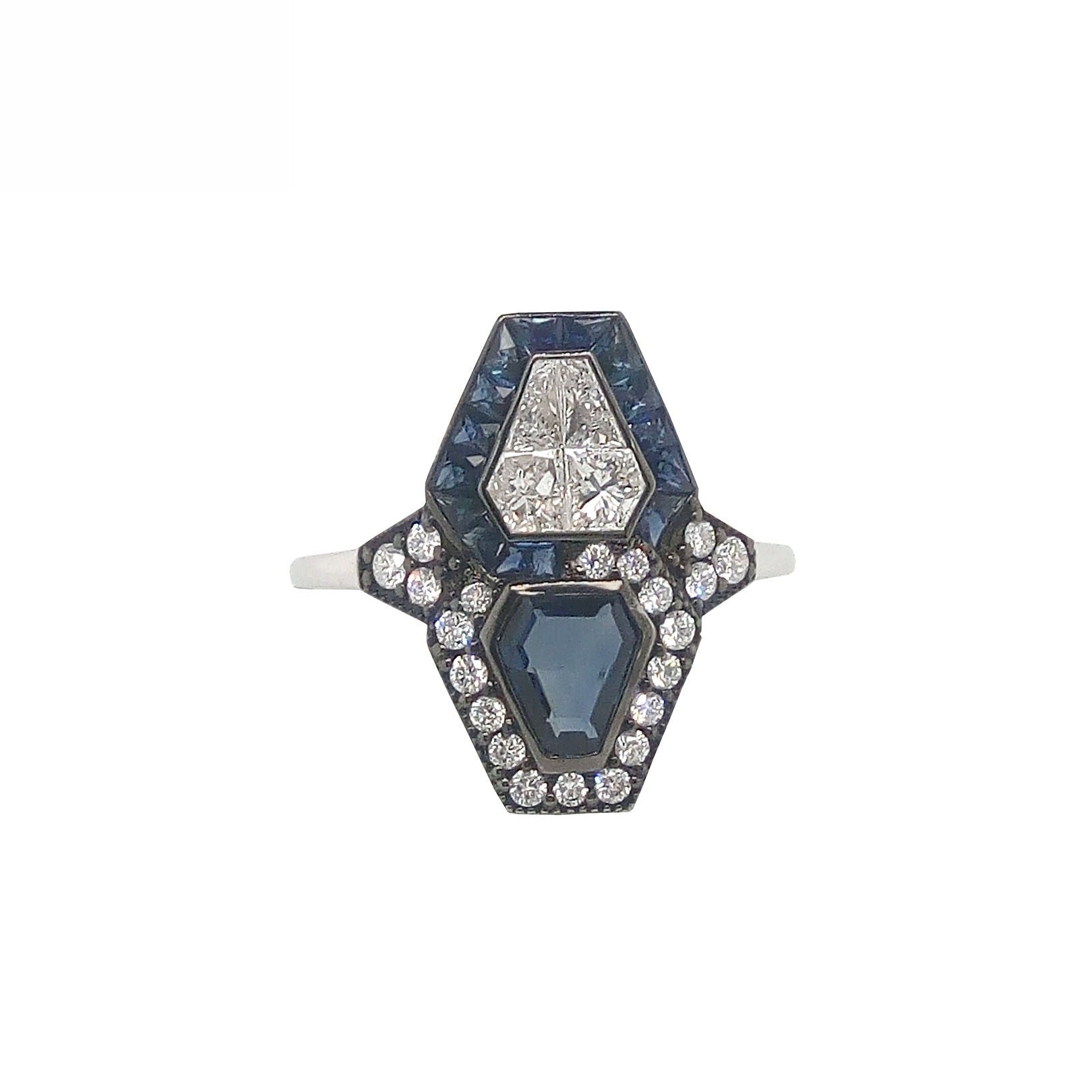 18K White Gold Natural Blue Sapphire and Diamond Ring