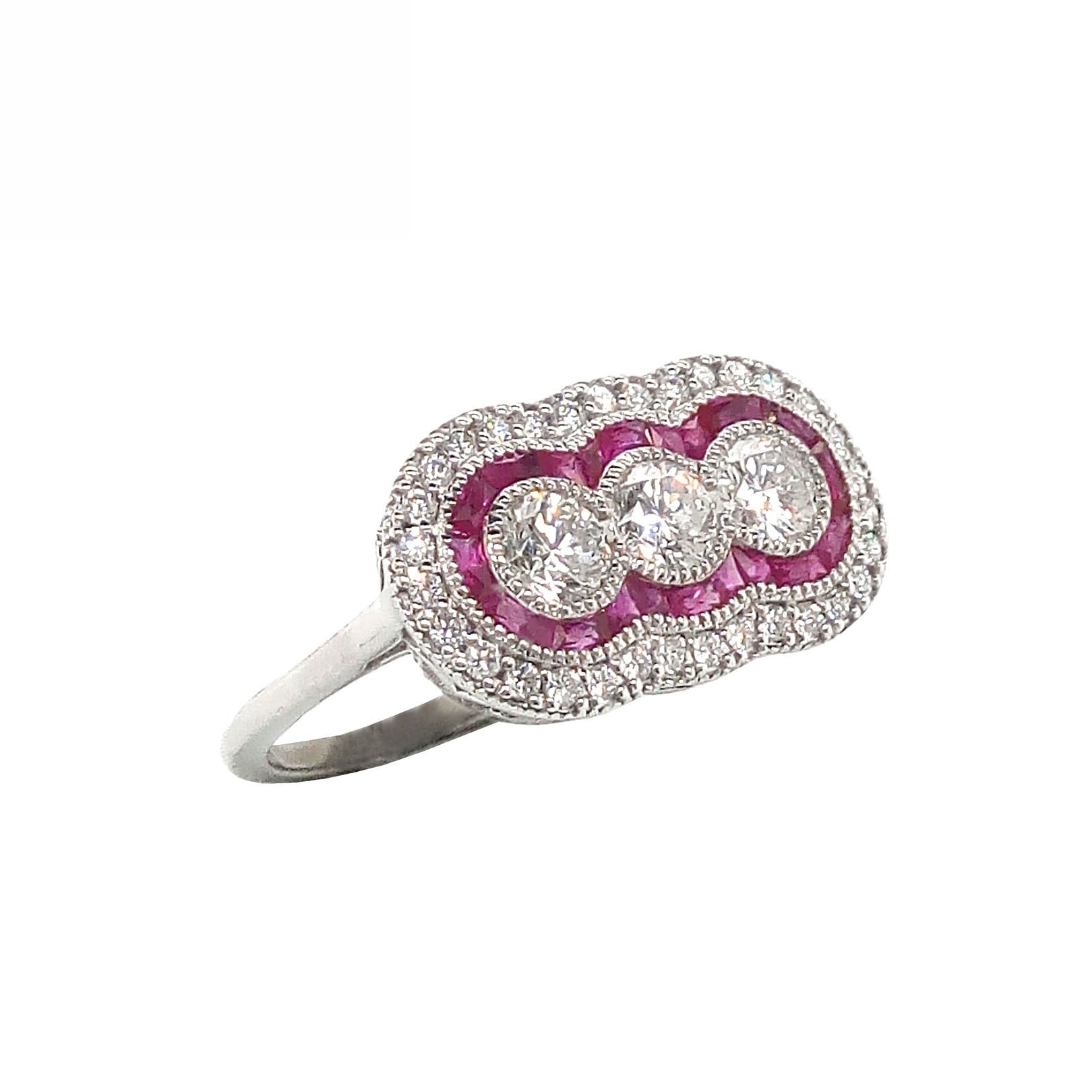 18K White Gold Natural Ruby and Diamond Ring