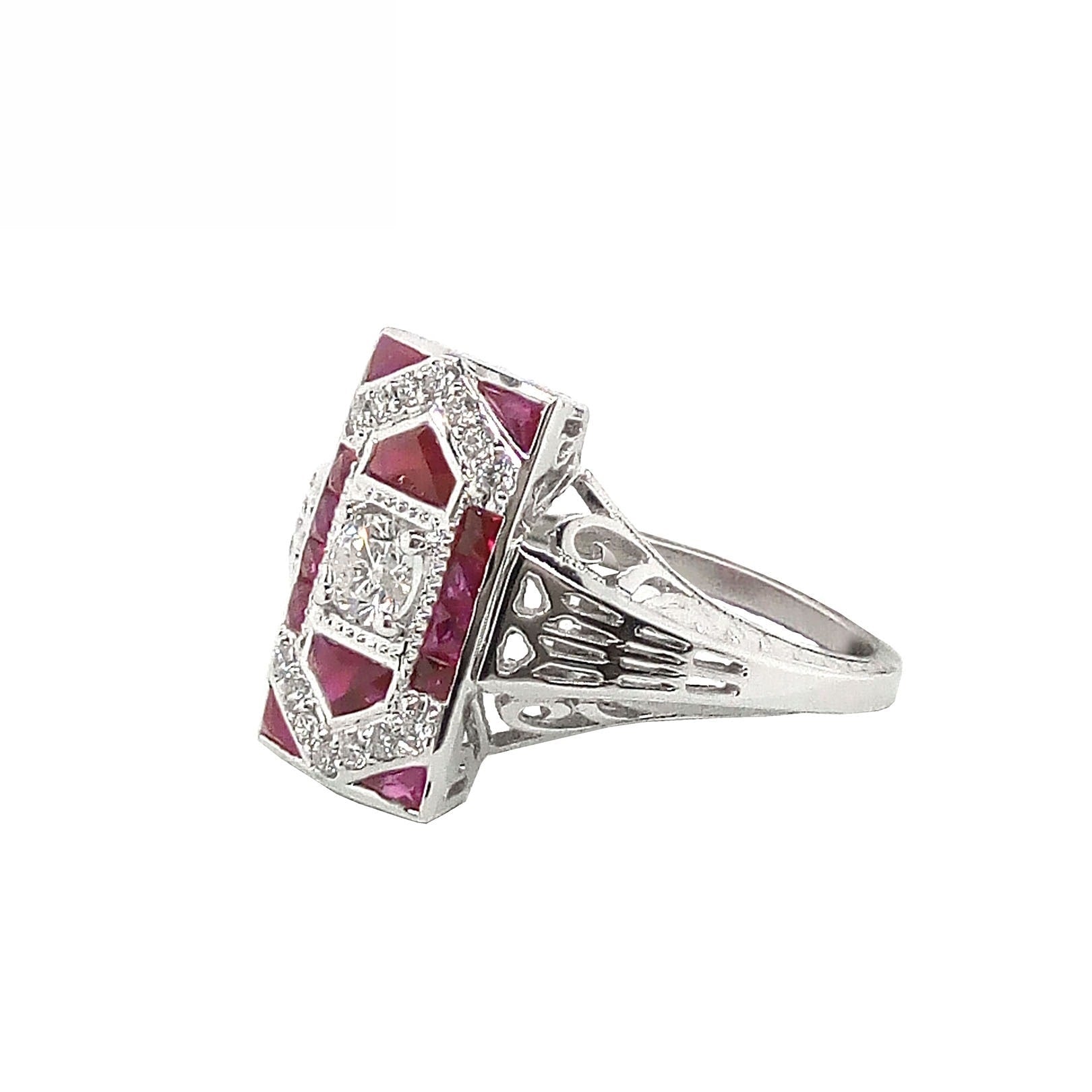 18K White Gold Natural Ruby and Diamond Ring