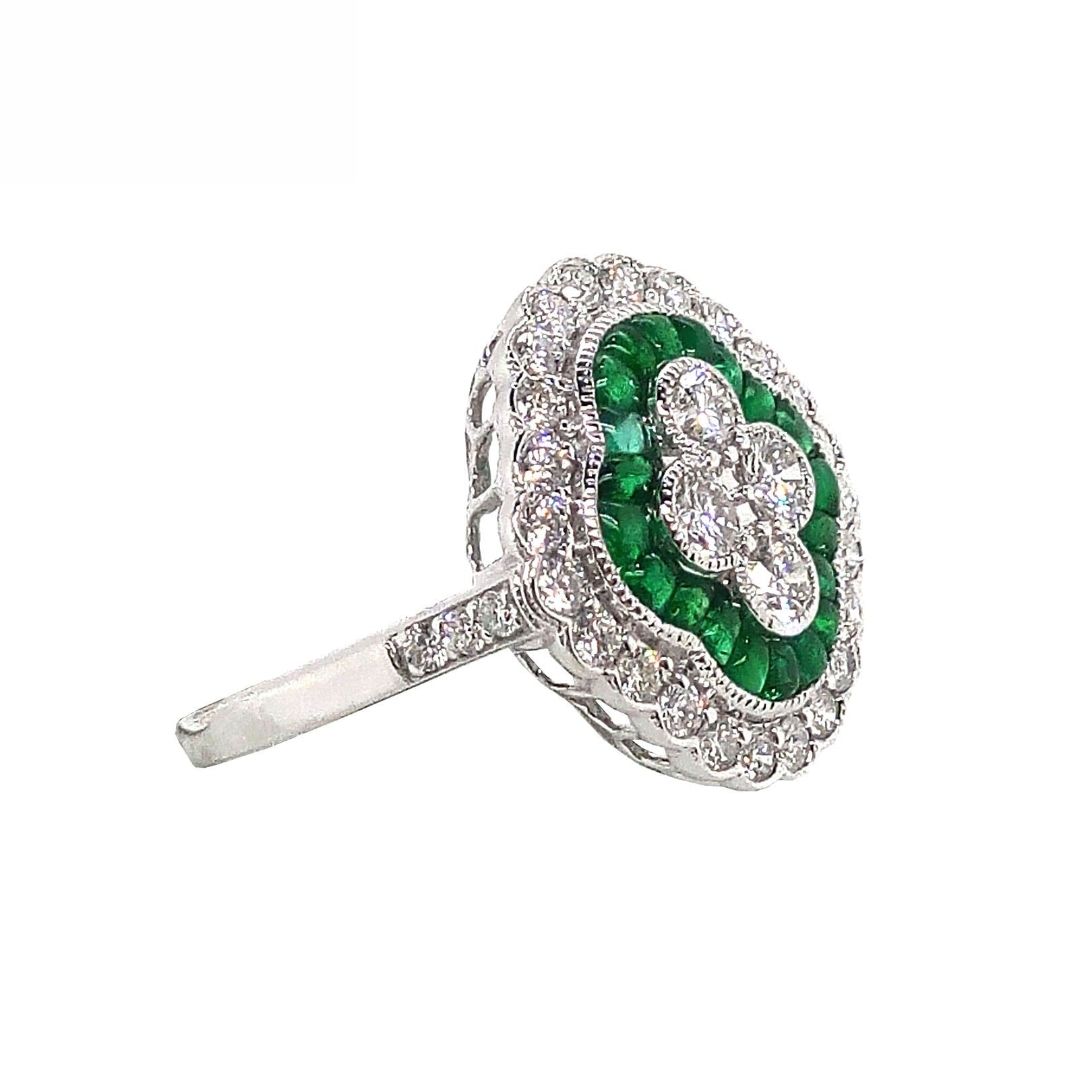 18K White Gold Natural Emerald and Diamond Ring