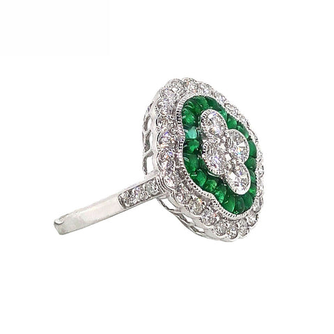 18K White Gold Natural Emerald and Diamond Ring