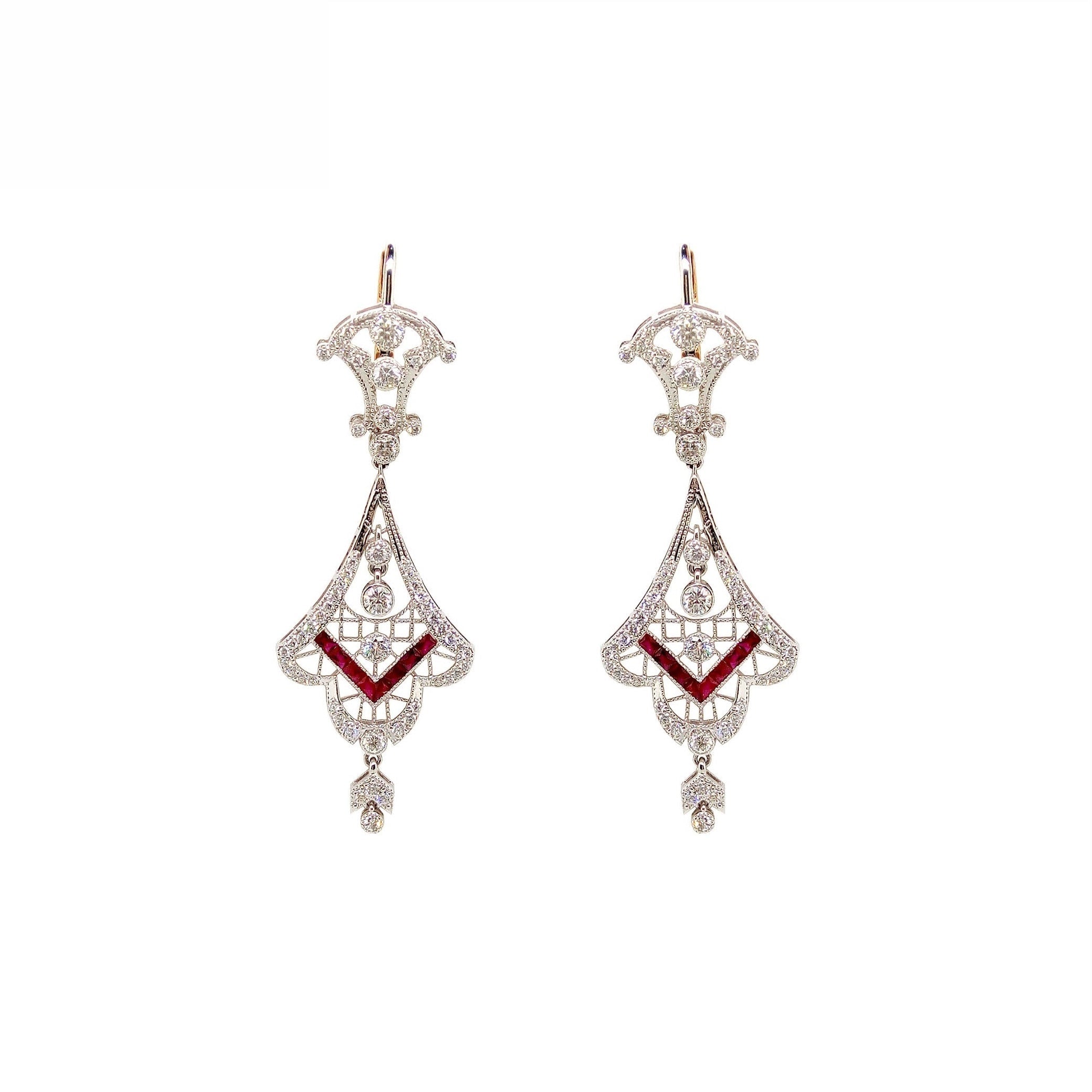 18K White Gold Natural Ruby and Diamond Earrings