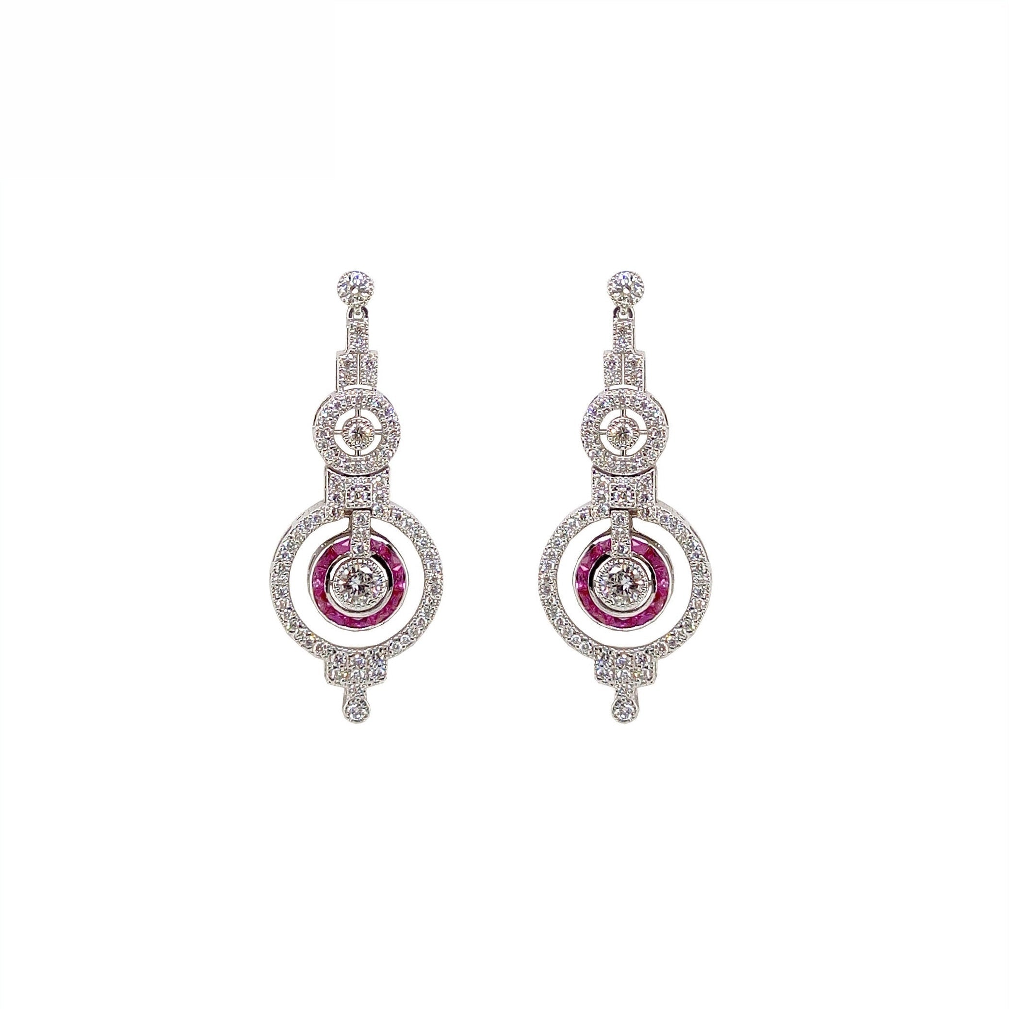 18K White Gold Natural Ruby and Diamond Earrings