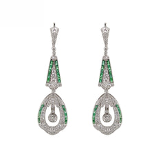 18K White Gold Natural Emerald and Diamond Earrings