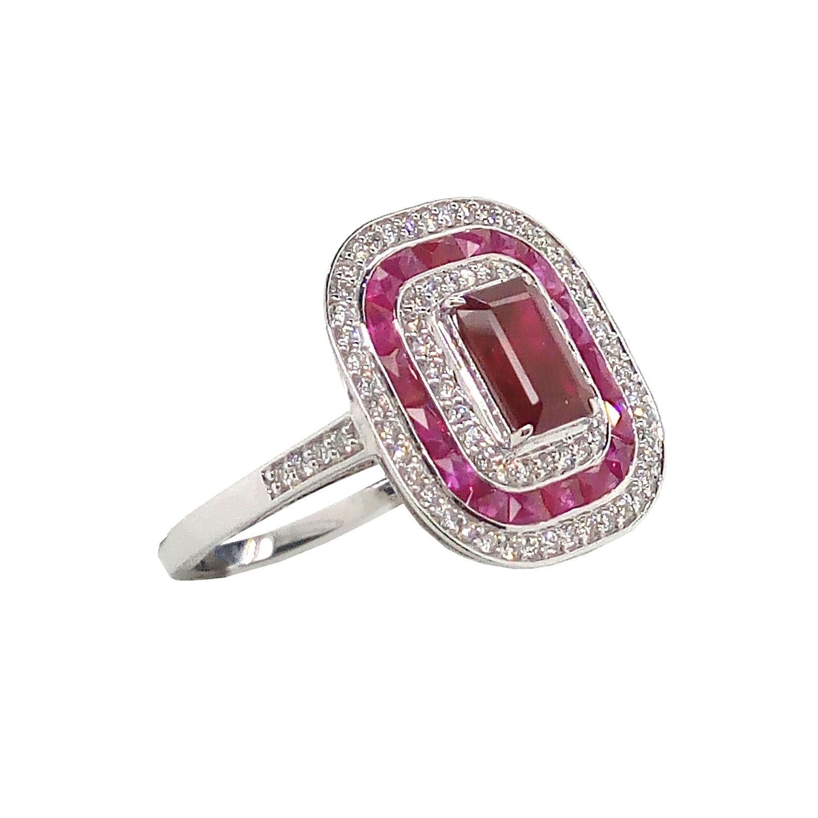 18K White Gold Natural Ruby and Diamond Ring