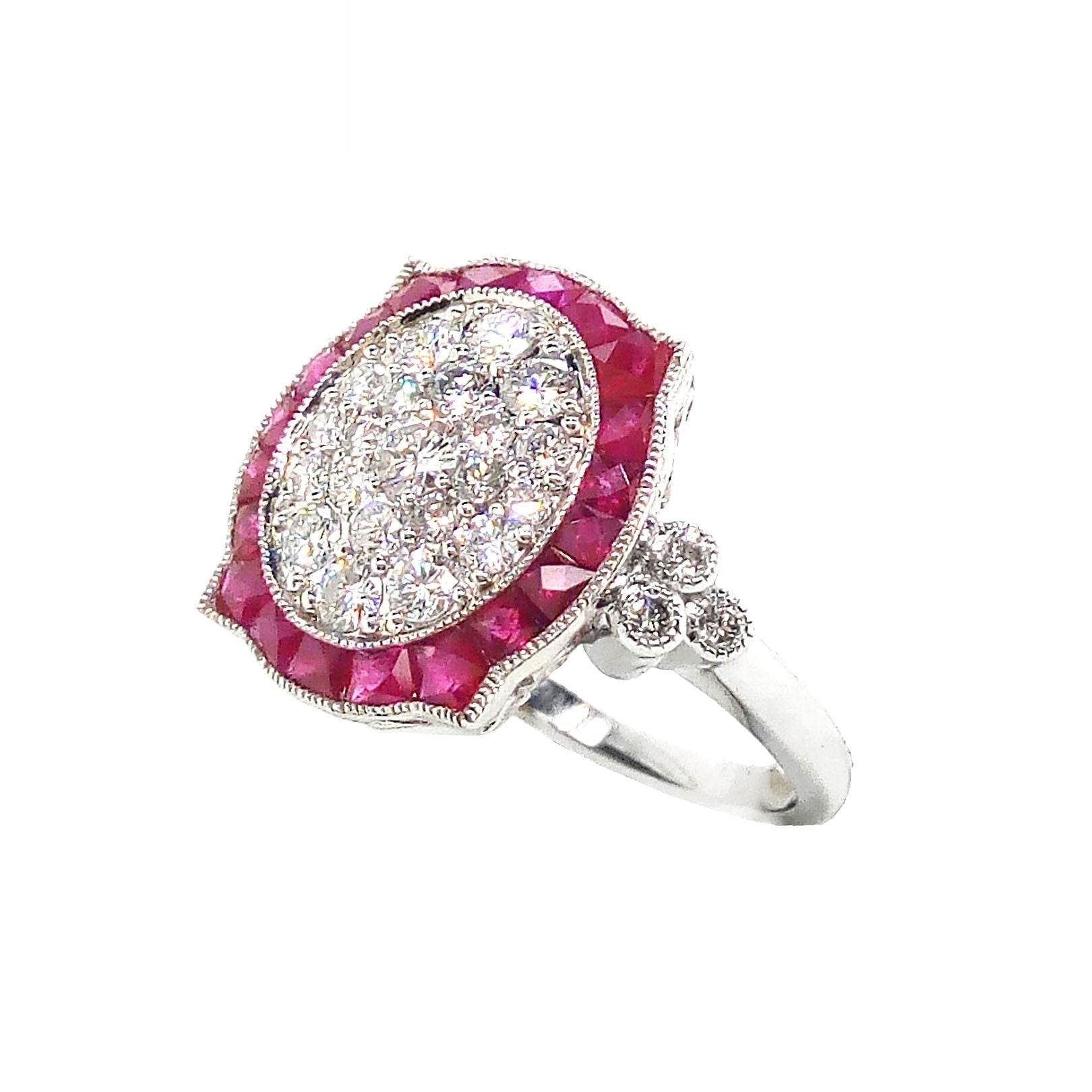 18K White Gold Natural Ruby and Diamond Ring