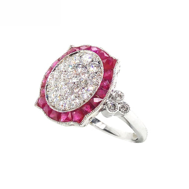 18K White Gold Natural Ruby and Diamond Ring