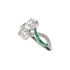 18K White Gold Natural Emerald and Diamond Ring